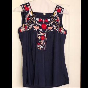 Navy tank with flower embroidery size small